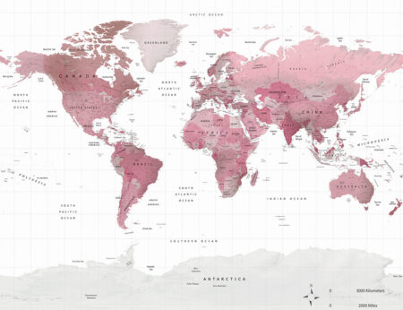 Fototapete rosa Weltkarte auf weißem Hintergrund