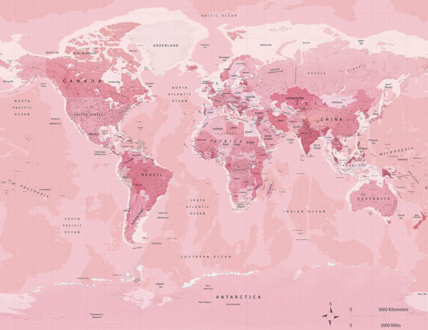 Designer Fototapete rosa Weltkarte auf rosa Hintergrund