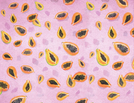 Vintage Tapete mit hellen Obst Papayas auf rosa Hintergrund