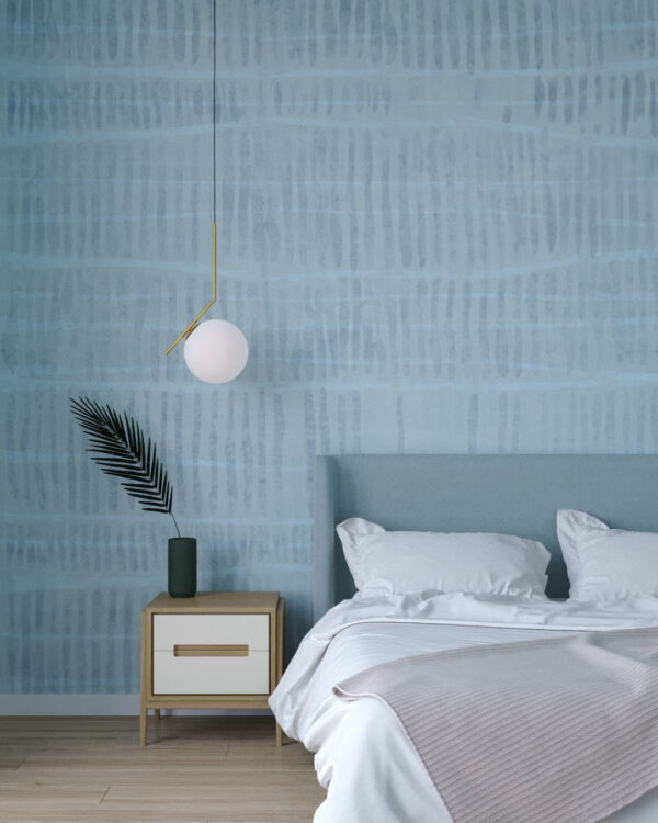 Tapete mit hellblauen geometrischen Linien auf einer schäbigen Textur im Schlafzimmer
