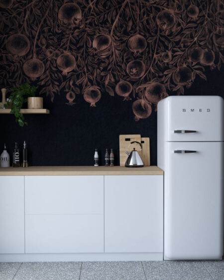 Designer Fototapeten mit dunklem Granatapfelmuster für die Küche