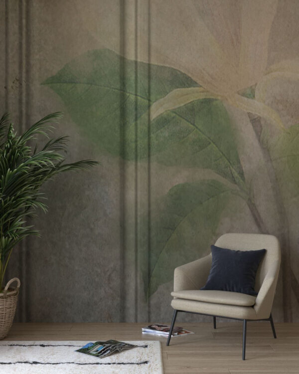 Exklusive Fototapete mit einem Bild einer Magnolienblüte im Wohnzimmer