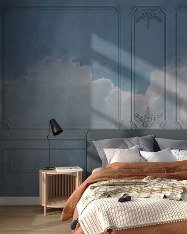 3D-Tapete mit Designer-Textur aus dicken Wolken im Schlafzimmer