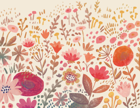 Designertapete mit Wiese aus bunten Farbverlaufsblumen