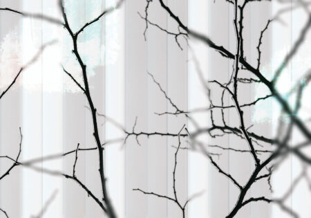 Fototapete mit Zweigen auf weißem Hintergrund unter einer verschwommen Textur mit Streifen