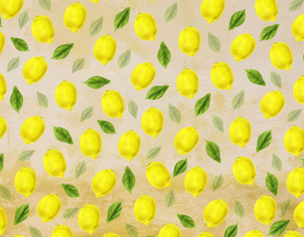 Vintage Tapete mit bemalten Zitronen und Blättern Muster auf Aquarellhintergrund in Brauntönen