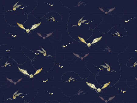 Fototapeten mit Muster aus goldenen Harry Potter-Spitzeln auf marineblauem Hintergrund