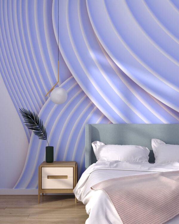 Tapete 3d Abstraktion mit volumetrischen lila geschwungene linien für das Schlafzimmer