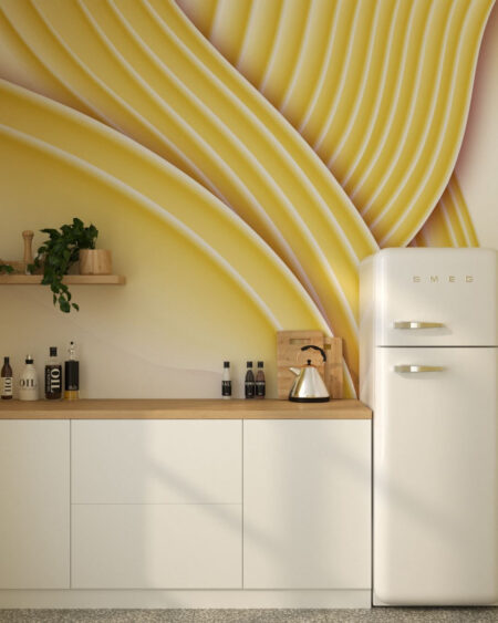 Tapete 3d Abstraktion mit volumetrischen gelben geschwungene linien für die Küche