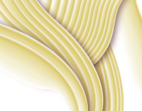 Tapete 3d Abstraktion mit volumetrischen gelben geschwungene linien auf weißem Hintergrund