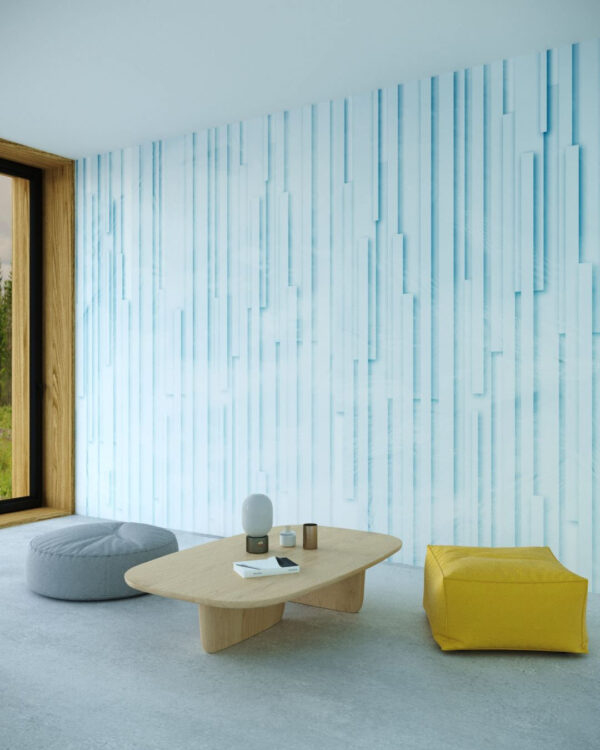 3D Tapete mit der Textur volumetrischer Linien in hellen Farben für das Wohnzimmer