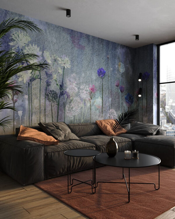Design tapeten mit Wildblumen auf Aquarellhintergrund für das Wohnzimmer