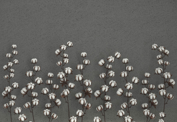 Tapete mit Blumen Baumwolle auf grauem strukturiertem Hintergrund