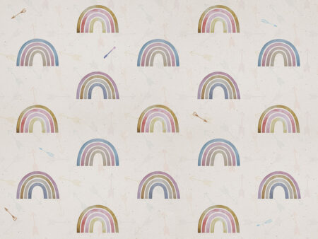 Designertapete Muster mit Vintage-Regenbogen auf einem hellbeigen dekorativen Hintergrund