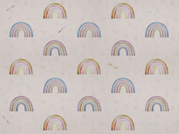 Designertapete Muster mit Vintage-Regenbogen auf einem dunkelbeigem dekorativen Hintergrund