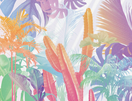 Tropische tapete mit bunten Pflanzen auf hellem Hintergrund