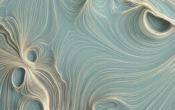 3D-Tapete mit der Textur von Abstraktionsquilling auf blauem Hintergrund in Beigetönen