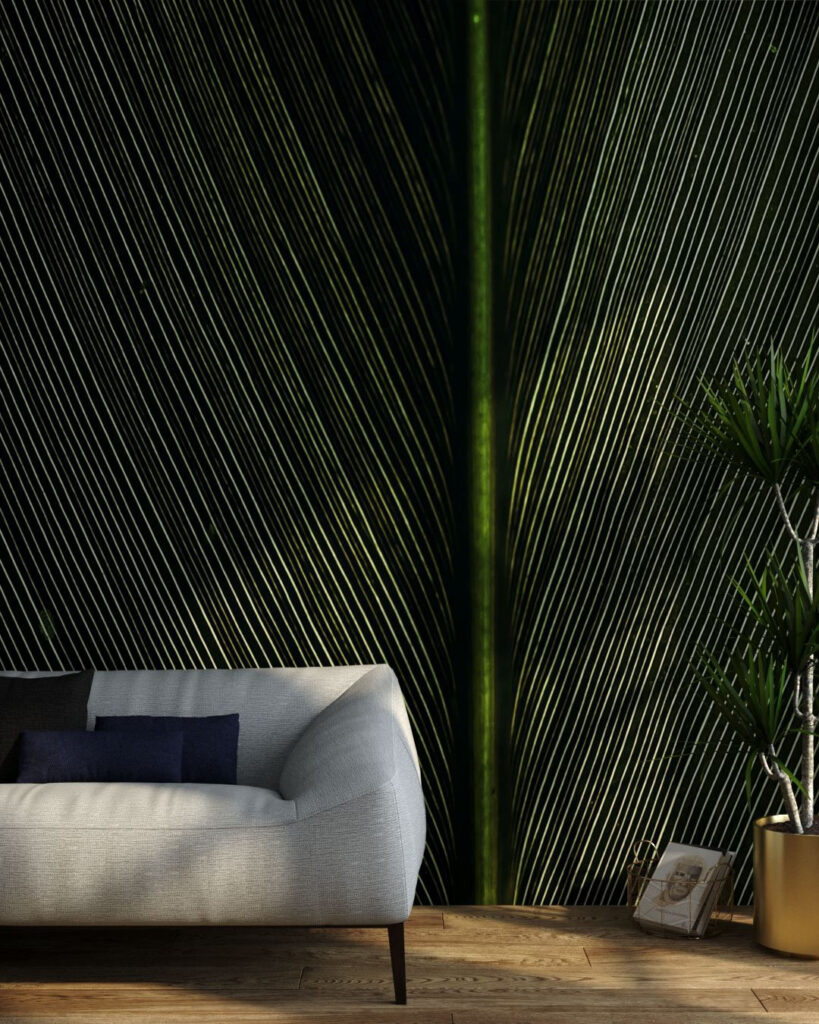 Moderne Tapete mit hochwertiger grüner Blattstruktur für das Wohnzimmer
