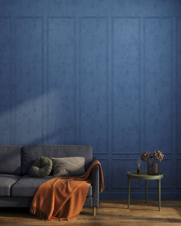 Fototapete mit Paneelen Textur auf einem blauen dekorativen strukturierten Hintergrund für das Wohnzimmer