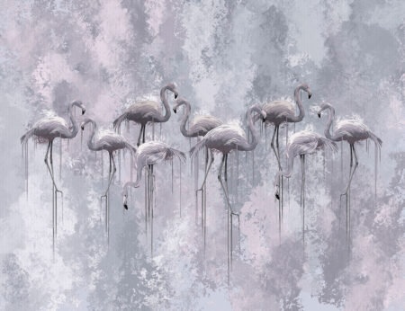 Flamingoschwarm Fototapete in Schwarzweiß