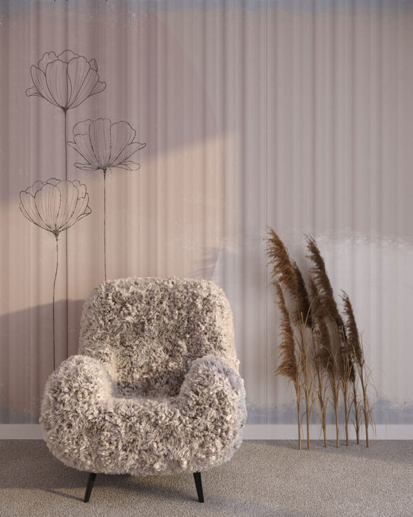 Fototapete Geometrie mit Mohnblumen und geraden Linien fürs Wohnzimmer