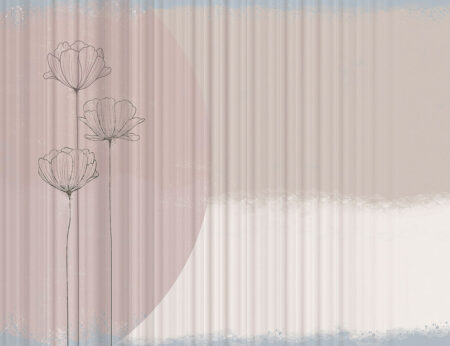 Fototapete Geometrie eines Halbkreises mit Mohnblumen auf einem beige-grauen Hintergrund mit geraden Linien