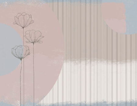 Fototapeten mit zarten grafischen Lotusblumen mit langen Stielen und 3D-Wellen