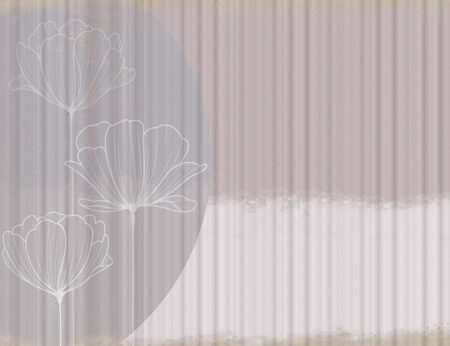 Fototapete Geometrie eines grauen Halbkreises mit großen weißen Mohnblumen auf einem helllila-beigen Hintergrund mit geraden Linien