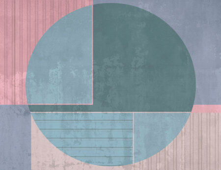 Geometrische Fototapeten mit blau und rosa strukturierten Kreisteilen
