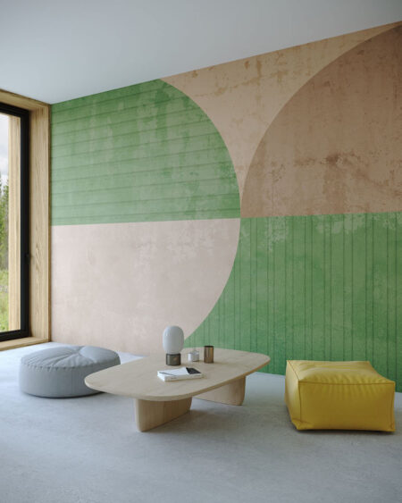 Geometrie Tapete mit abgerundeten Formen in verschiedenen Farben für das Wohnzimmer