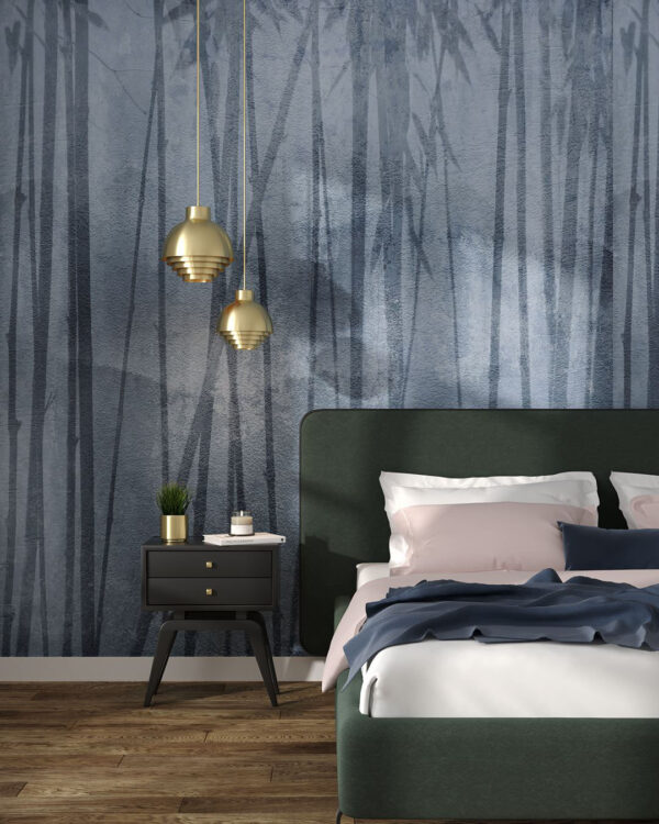 Fototapete Bambus auf blauem strukturiertem Hintergrund für Schlafzimmer