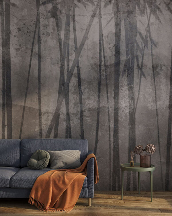Fototapete Bambus auf graubraunem strukturiertem Hintergrund fürs Wohnzimmer