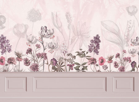 Zarte Blumen Fototapete mit lila Stuckleisten
