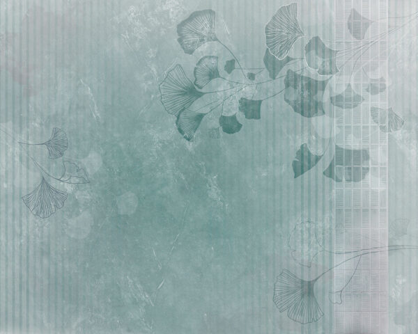 Fototapete mit Umrissen dekorativer Blumen auf strukturiertem Hintergrund in Blautönen mit geraden Streifen