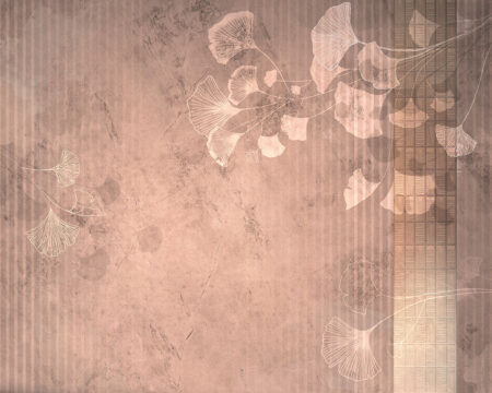 Weiße Ginkgoblätter Fototapeten im asiatischen Stil auf pfirsichfarbenem gestreiftem Hintergrund