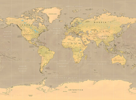 Tapete Weltkarte im Retro-Stil in beigen Farben