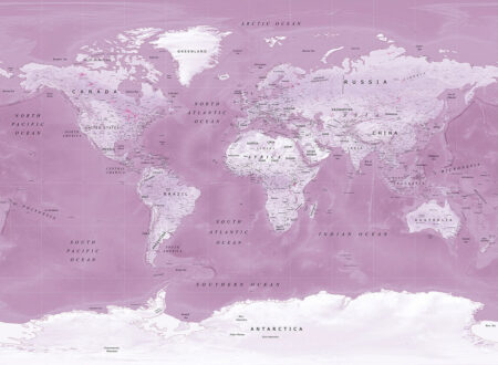 Tapete Weltkarte in hellrosa Farben auf rosa Hintergrund
