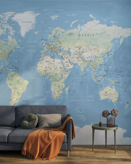 Fototapete moderne Weltkarte im klassischen Stil für das Wohnzimmer