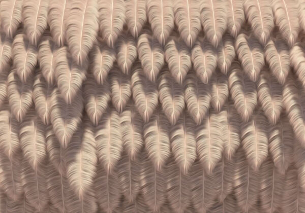 Exklusive 3D Fototapete mit der Textur voluminöser großer Federn in Beigetönen