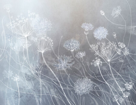 Aquarell-Wildblumen-Fototapeten auf graublauem Hintergrund