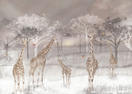 Designer Fototapeten grauen Afrika mit Giraffen und Vögeln