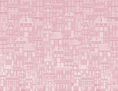 Handgezeichnete minimalistische Fototapete mit rosa Häusern