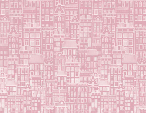 Designer Fototapete mit rosa grafischen Häusern
