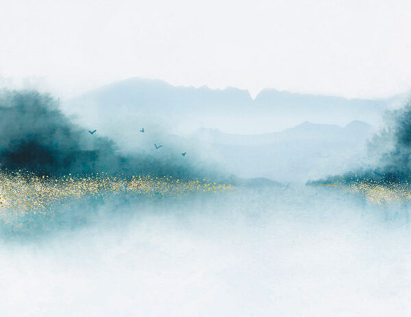 Designer-Fototapeten Natur blaue Landschaft mit Vögeln