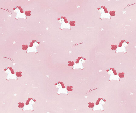 Kindertapete Muster mit Einhörnern und Sternbilder auf rosa Hintergrund