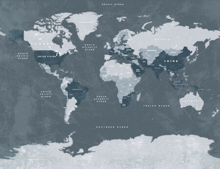 Fototapete Design Weltkarte auf grauem Hintergrund