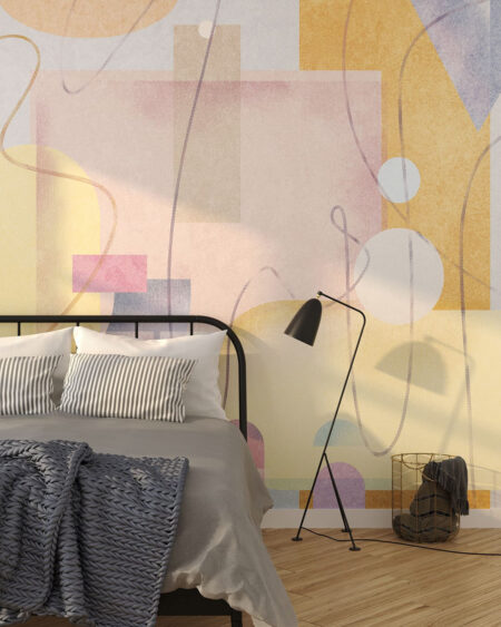 Fototapete mit dekorativen Linien auf geometrischen Formen im Schlafzimmer