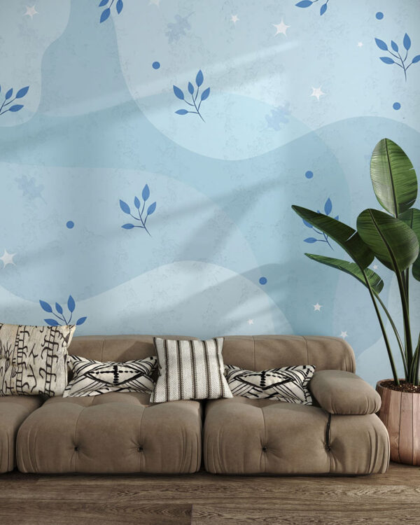 Tapete mit minimalistischen Blättern und Sternen im Wohnzimmer