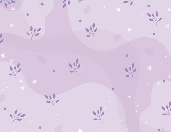 Tapete mit minimalistischen Blättern und Sternen auf rosa Hintergrund