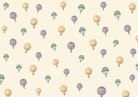 Kindergemusterte Fototapete mit Heißluftballons auf beigem Hintergrund